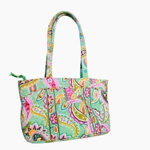 Vera Bradley Tutti Frutti Small Tote Bag, Floral Quilted Paisley Green Pink